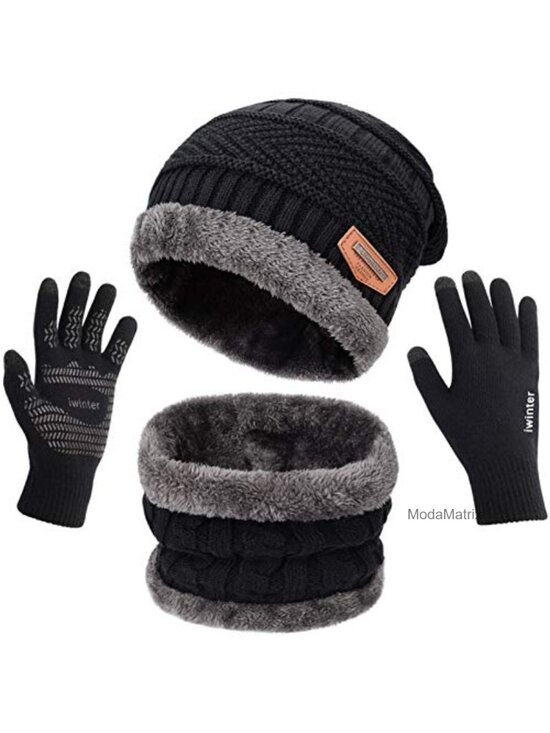 Other - Winter Beanie Hat Scarf Gloves Set 3 Piece Fleece Lined Touchscreen Knit